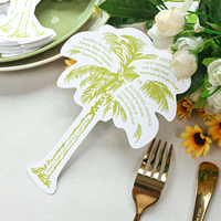 Tarjetas de menú de papel en forma de árbol personalizadas con detalles de menú impresos ideales para eventos temáticos tropicales y bodas