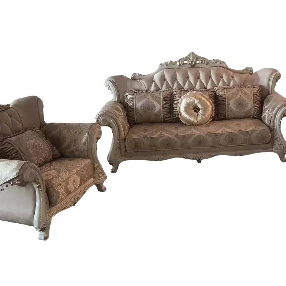 European Classical Antique Wood Carved Luxury Fabric Sectional Sofa Set Solid Pattern Style for Living Room Apartment Furniture