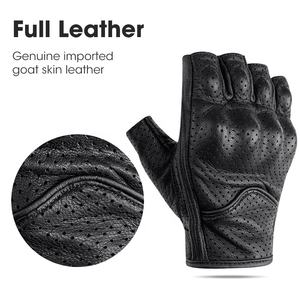 Guanti da moto in pelle Vintage da uomo antivento antivento estivi personalizzati con mezze dita - Product Image 3