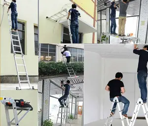 Aluminum Step Ladders Multipurpose Adjustable Step Ladder Folding Ladders Industrial Ladder EN131 Approved Aluminum Aluminum Alloy Silver Outdoor