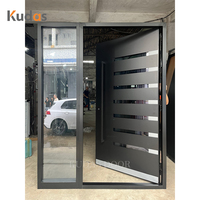Porte d'entrée moderne en acier avec verre dépoli horizontal, porte extérieure personnalisée, porte de sécurité en acier avec panneau latéral en verre