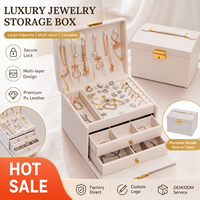 Caja de Almacenamiento de Joyería Rígida de 3 Capas, Personalizada, de Lujo, con Papel de Regalo de Terciopelo, 2 Cajones, Herrajes Metálicos Dorados en Relieve, Portátil