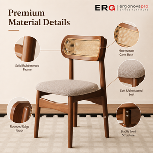 Sedia da Pranzo Moderna in Legno e Rattan con Seduta Imbottita e Schienale in Canna per Ristoranti, Caffè e Sale da Pranzo di Hotel - Product Image 5
