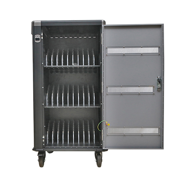 30-Port Laptop & Tablet AC Charging Cart, Mobile Metal Charging Trolley with Lockable Castors Educational Charging Cabinet