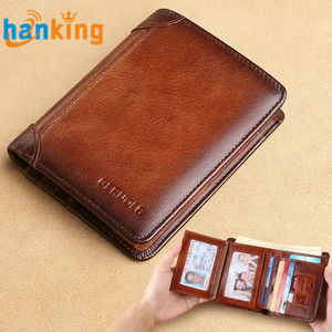 Ehanking Portefeuille en cuir vintage pour homme, porte-cartes, portefeuille rétro mince et court multifonctionnel avec blocage de crédit, grande qualité - Product Image 1