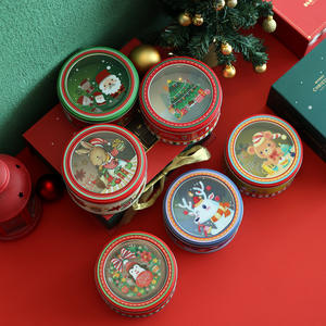 Navidad ventana transparente lata redonda dibujos animados Santa Claus caja de hojalata impresa Navidad caramelo fondant galleta hornear caja de embalaje - Product Image 1