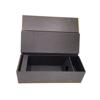 Custom Size Recyclable Luxury Paper Cardboard Champagne Bottle Box Magnetic Folding Wine Bottle Packaging Black Gift Box