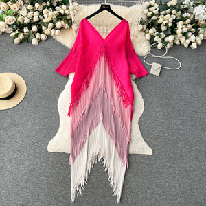 Zt1400 Mùa Thu Độ Nhạy Cao Sexy Phong Cách Thiết Kế Cảm Giác Màu Sắc Tương Phản Chắp Vá Fringe Giữa Ăn Mặc Phụ Nữ Thời Trang - Product Image 1