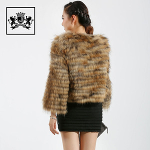 Janefur femmes élégant véritable fourrure manteaux d'hiver personnalisé <span class=keywords><strong>gris</strong></span> manteau de fourrure de raton laveur - Product Image 6