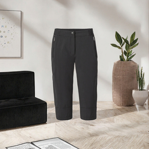 Women's <b>Black</b> Calf-Length Straight Pants Windproof Zipper Pockets Casual <b>Cropped</b> <b>Trousers</b> - Product Image 2