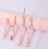 Pinceau de nail art japonais de qualité supérieure, couleur rose, manche métallique, poils en nylon, pour la peinture sur ongles, vente en gros