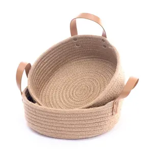 家居装饰储物组织器用小编织棉绳托盘篮