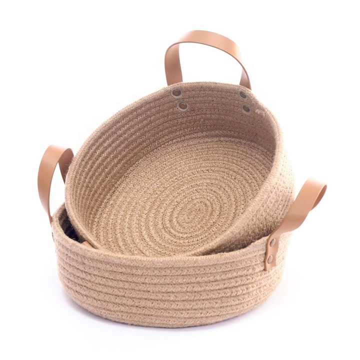 Small Woven Cotton Rope Tray Baskets - Versatile Storage