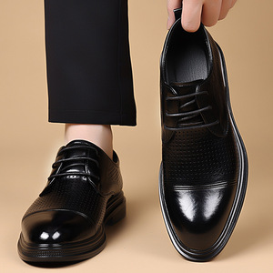 Chaussures habillées en cuir noires ajourées à lacets pour hommes, style Oxford, pour mariage, cérémonie, affaires et décontracté - Product Image 3