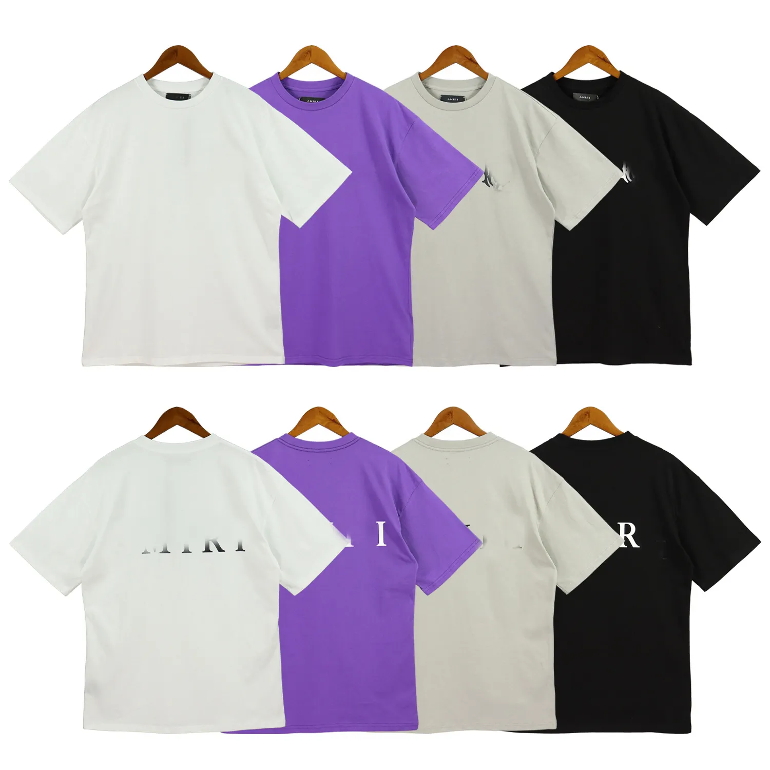 Marca de moda Amiry manga corta Color sólido eslogan estampado casual 100% algodón camiseta de manga corta para hombres y mujeres ropa