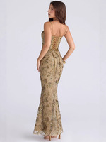 Robe longue corset élégante Joydressing, motif floral nude, sexy, à fines bretelles, avec baleines, moulante, pour soirée, vente en gros, fournisseur personnalisé