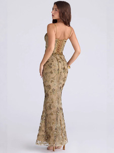 Robe longue corset élégante Joydressing, motif floral <span class=keywords><strong>nude</strong></span>, sexy, à fines bretelles, avec baleines, moulante, pour soirée, vente en gros, fournisseur personnalisé - Product Image 3