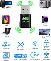 Adaptador WiFi externo USB de doble banda 2,4G/5,8G 600Mbps para ordenador portátil, compatible con red inalámbrica, Windows 11/10/8/7/XP
