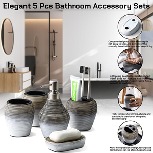 Ensemble de salle de bain de luxe en céramique 4 pièces pour la décoration, comprenant un distributeur de savon et un porte-brosse à dents pour les hôtels - Product Image 2