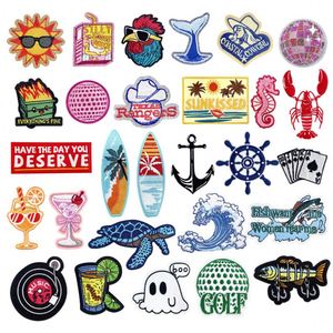 Nouveau patch thermocollant brodé pour vêtements, sacs à dos et chapeaux, motifs été, plage, golf, planche de surf, coq, soleil, vague, tortue - Product Image 1