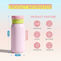 Botol Termos Vakum Isolasi Stainless Steel 304 Kapasitas Besar 500ML Baru dengan Gagang dan Tutup Anti Bocor, Portabel untuk Olahraga