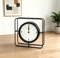 Horloge de table carrée de style nordique avec cadre en métal, horloge de bureau moderne minimaliste en fer noir, mouvement silencieux, horloge décorative pour la maison