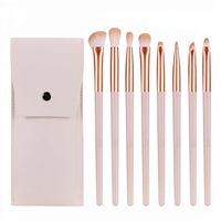Ensemble de 8 pinceaux de maquillage pour les yeux, manche en bois rose, virole en aluminium, fibres synthétiques, format voyage portable pour les yeux et le nez