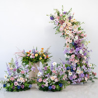 Arche de fleurs artificielles pastel mélangées, décor floral violet, rose, jaune pour mariage, fête, location, vitrine, vente en gros