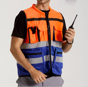 Col bas debout cyclisme gilet réfléchissant trafic argent brillant gilet vêtements de sécurité - Product Image 5