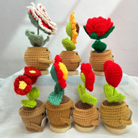 Ornement de pot de fleurs artificiel en crochet fait main, motif rose mignonne et personnalisée, pour le soutien émotionnel, idéal pour la maison, le bureau et les cadeaux de fêtes
