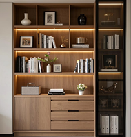 Luxuriöses Wohnzimmer-Glasschrank mit Holzelementen, Moderner TV-Ständer mit Stauraum & LED-Beleuchtung, Wandeinheit