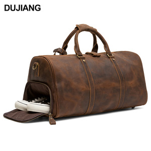 Bolsa de Viaje Dujiang de Cuero Genuino, Gran Capacidad, Bolsa de Gimnasio para Hombre, Cuero Crazy Horse Marrón - Product Image 1
