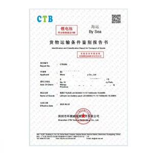 Informe de Valoración de Transporte CTB, Certificación de Identificación de Carga Marítima para Baterías de Litio CTB250 - Product Image 1