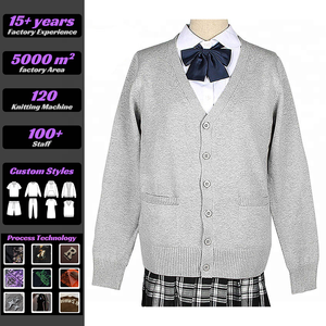 VSCOO ニットカーディガン 学校用 快適なVネックデザイン ポケット2つ付き 無地 ティーンエイジャー向け子供用制服 - Product Image 1