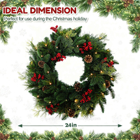 Guirlande de Noël artificielle moderne G&L pré-éclairée de 24 pouces, écologique, avec cônes de pin, baies rouges, blanc chaud, fonctionnant sur piles, pour intérieur et mur