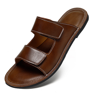 Sandalias de hombre tipo chancla para exterior, sandalias de playa, sandalias planas, sandalias de pescador con punta abierta, sandalias de cuero con cierre de velcro - Product Image 5