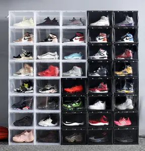 Kotak Display Sepatu Kotak Sneaker Akrilik Bening Kustom Casing Besar Bening untuk Display dan Penyimpanan