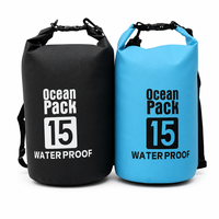 Sac étanche personnalisé avec logo 15L en bleu et noir, sac étanche pour la randonnée, la pêche en rivière et le camping