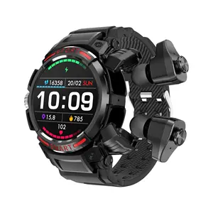 Gt100 Smartwatch 2 In 1 Met Bluetooth Oortelefoon 1.43 Inch Muziekspeler App Magnetisch Opladen Oordopjes Sport Gezondheid Smart Watch