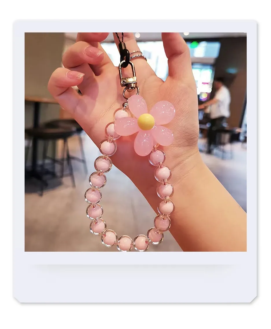 Catena per telefono cellulare con perline di cristallo colorato fatto a mano per le donne portachiavi con cinturino per telefono cellulare a fiore carino