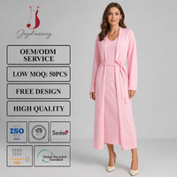Joydressing 2026 Nouvel ensemble tricoté minimaliste pour femme : Cardigan long rose poudré et robe midi sans manches – Vente en gros