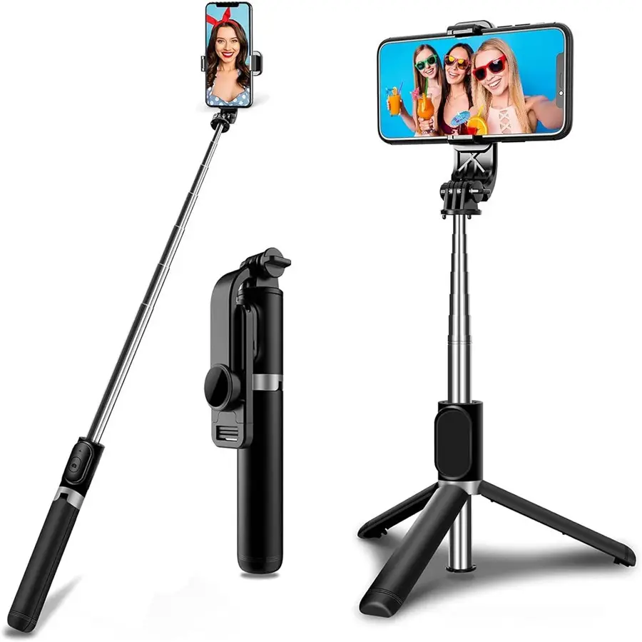 Selfie Stick Uitschuifbaar Statief Met Draadloze Afstandsbediening Live Streaming Statief Stand Draagbare Lichtgewicht Gsm Houder Zwart