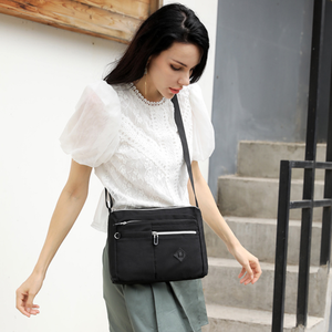 Black <b>Nylon</b> Women Messenger <b>Bag</b> Lightweight Crossbody Shoulder Handbag Multi Pocket Bookbag for Daily Commute - Product Image 2