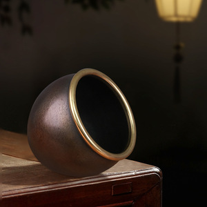 Pot à crapaud doré en laiton, ornement rond Feng Shui, décoration de bureau, cadeau de bureau, porte-bonheur, attirant la richesse - Product Image 2