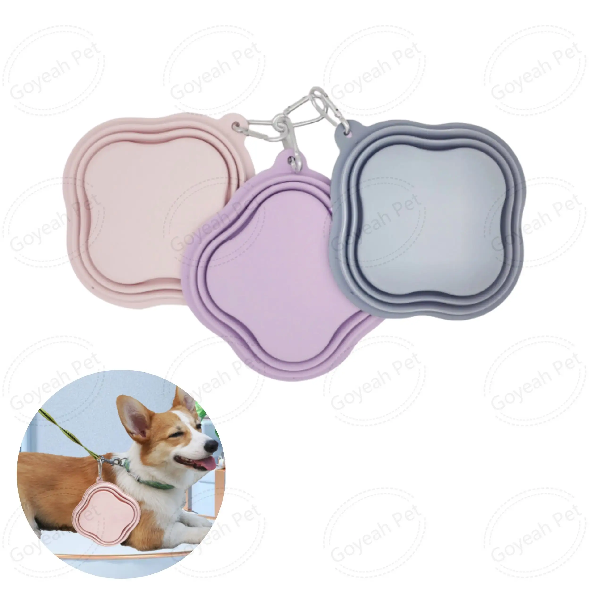 Four-Leaf Clovers Foldable Pet Feeder Food Grade Silicone Portable Outdoor Dog Bowls
