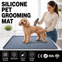 Tapis de toilettage pour chien en silicone, antidérapant, imperméable, résistant aux taches, bord surélevé, tapis de coupe de poils pour animaux de compagnie, facile à nettoyer