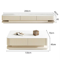 Ensemble de meuble TV de style français, blanc crème, en bois, avec table basse, rangement pour salon d'appartement, TV avec 3 tiroirs
