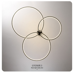 Pháp phong cách Led tối giản trần gắn đồng bằng vòng tròn đèn màu đen ba vòng đèn chùm sắt Vòng tuyến tính Led chiếu sáng Mặt dây chuyền - Product Image 6