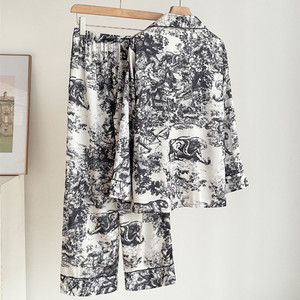 Nuovo Design 2024: Pigiama in <span class=keywords><strong>Seta</strong></span> per <span class=keywords><strong>Donna</strong></span>, Elegante Stampa Jungle, Taglie Forti, Maniche Lunghe e Pantaloni, Set per Casa - Product Image 4