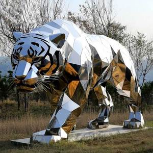집 마당 풍경 동물 조각 거울 스테인레스 스틸 호랑이 동상 - Product Image 1